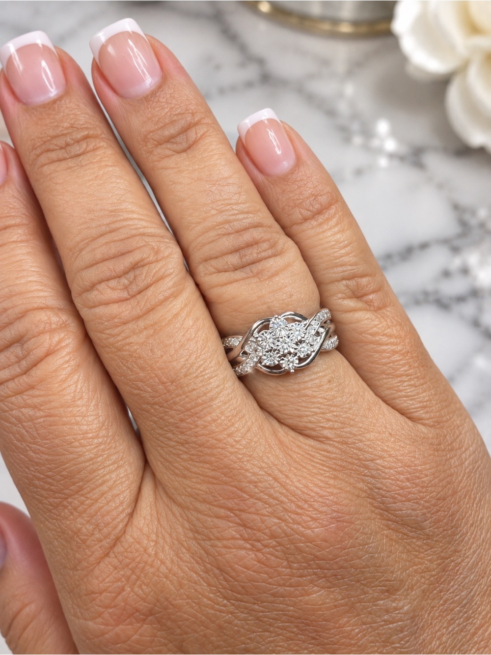 0.25 CTW Natural Diamond 925 Sterling Silver Crossover Statement Ring ๐